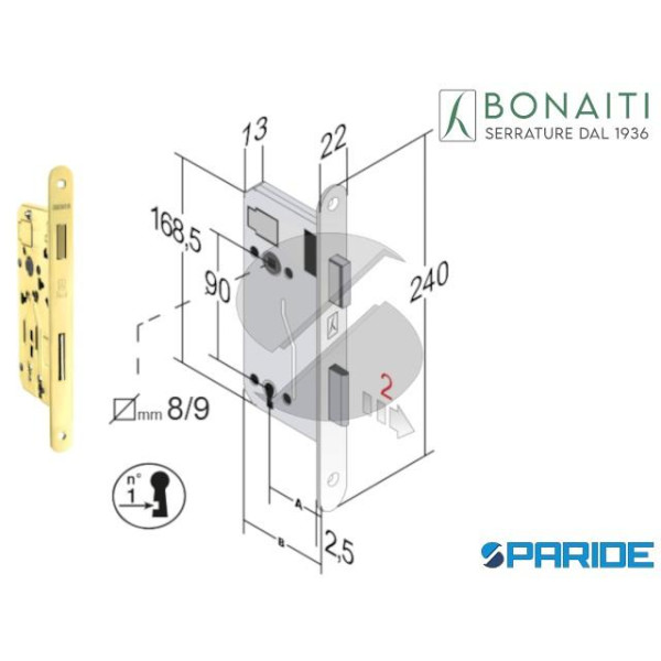 SERRATURA MAGNETICA E 40 E40 B-EVO BONAITI OTTONE FORO CHIAVE 48E403401E