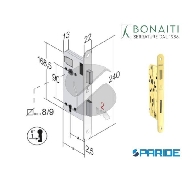 SERRATURA MAGNETICA E 50 E40 B-EVO BONAITI OTTONE ...