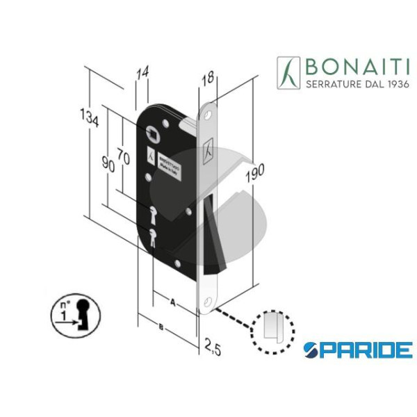 SERRATURA MAGNETICA E 50 S 900 B ONE BONAITI CROMO SATINATO F 18 4890015083 Q MANIGLIA 8