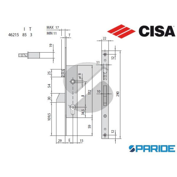 SERRATURA MONTANTE E 25 46215 CISA INFILARE
