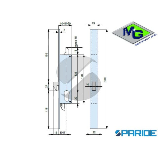 SERRATURA MONTANTE E 25 934250AX1 MG GANCIO