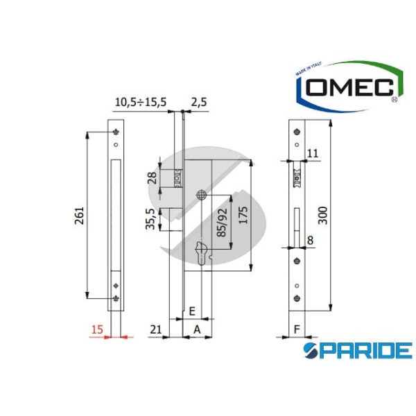 SERRATURA MONTANTE E 30 F25 1600S OMEC