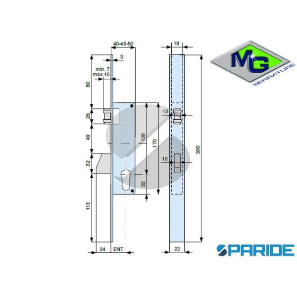 SERRATURA MONTANTE E 35 931350AX1 MG RULLO E CATENACCIO