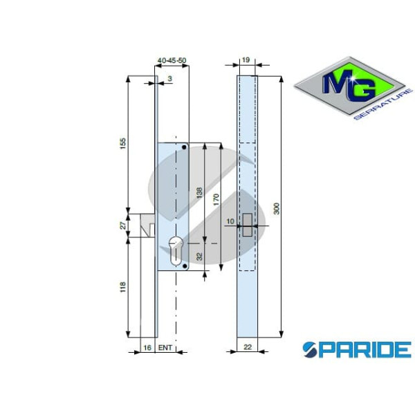 SERRATURA MONTANTE E 35 933350AX1 MG GANCIO