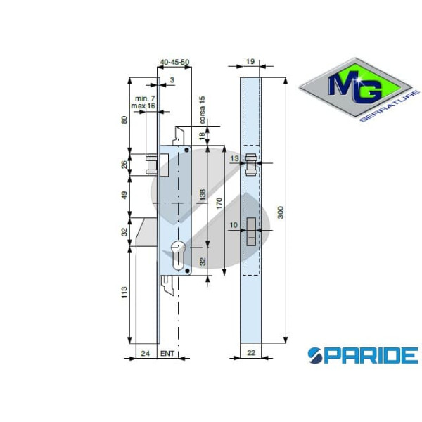 SERRATURA MONTANTE E 35 936350AX1 MG RULLO E  CATENACCIO