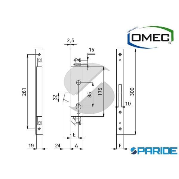 SERRATURA MONTANTE E 35 F 25 1411 OMEC