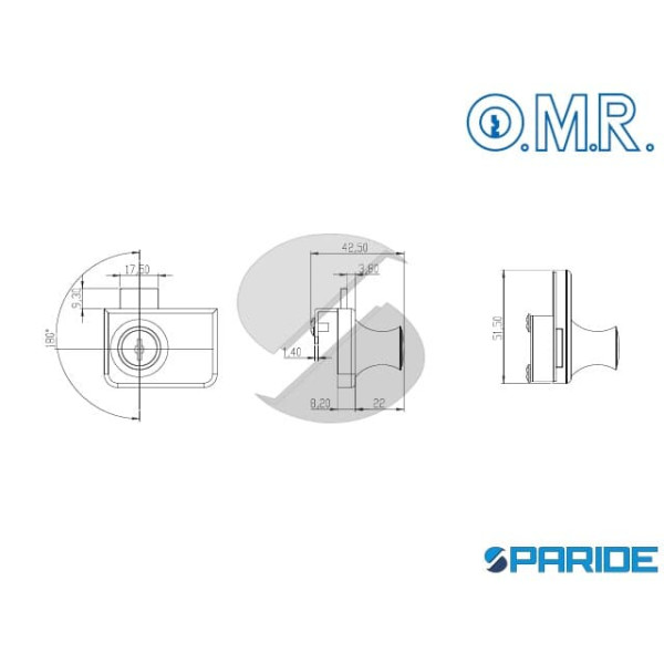 SERRATURA PER DOPPIA ANTA IN VETRO CON POMELLO 220359 OMR