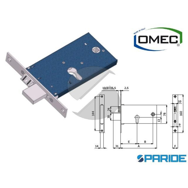 SERRATURA PER FASCE E 70 1770 F22 OMEC