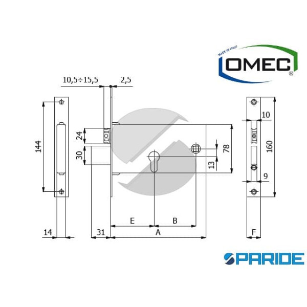 SERRATURA PER FASCE E 70 1770 F22 OMEC