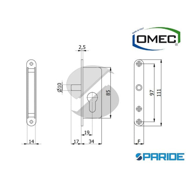 SERRATURA PER PORTE IN VETRO F 16 1144 PISTONE CON MANDATA OMEC