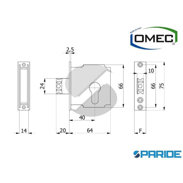 SERRATURA PER PORTE IN VETRO F 16 1240/F16 SCROCCO CON MANDATA OMEC