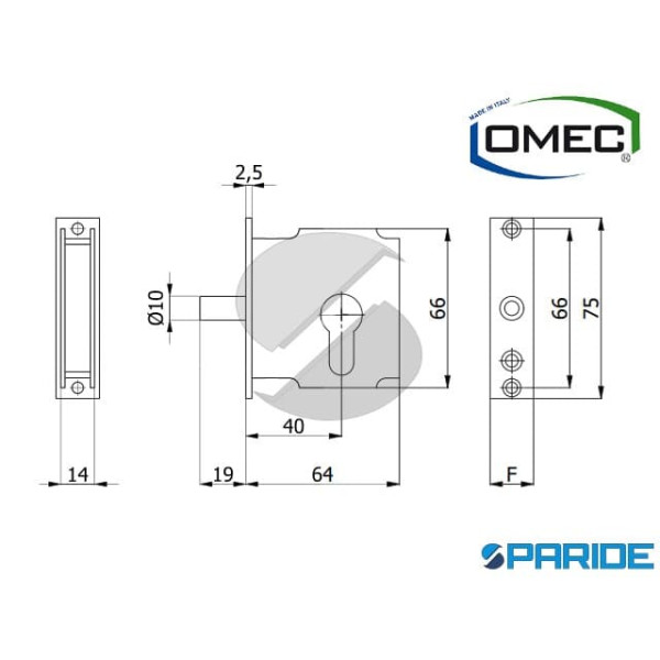 SERRATURA PER PORTE IN VETRO F 16 1244/F16 PISTONE 2 MANDATE OMEC