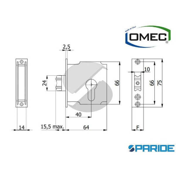 SERRATURA PER PORTE IN VETRO F 16 1245/F16 RULLO REGOLABILE CON MANDATA OMEC