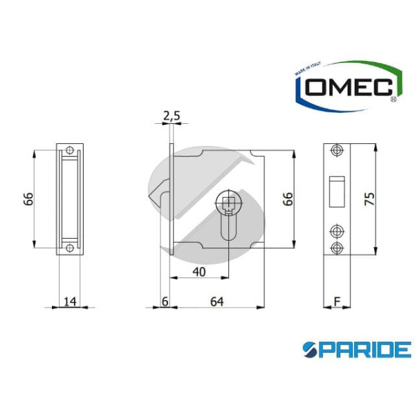 SERRATURA PER PORTE IN VETRO F 16 1246Q/F16 GANCIO CON MANIGLIA OMEC