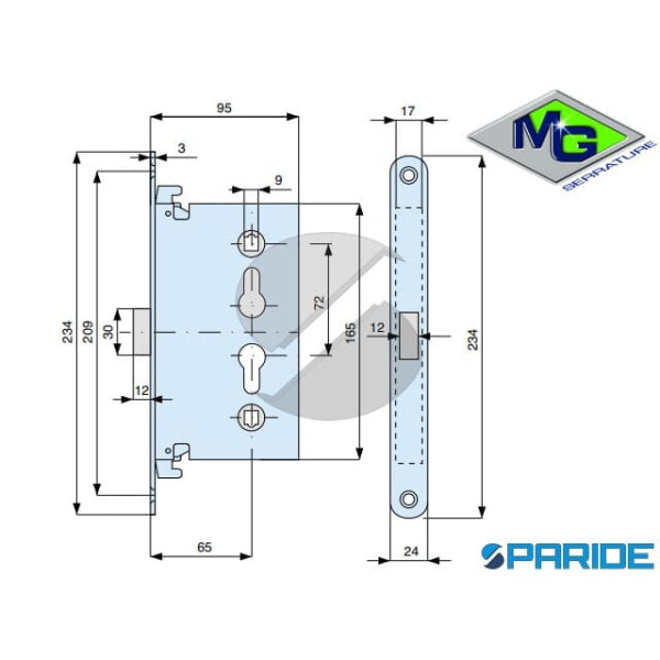 SERRATURA PER PORTE TAGLIAFUOCO 482650000 MG  F 24 MULTIUSO