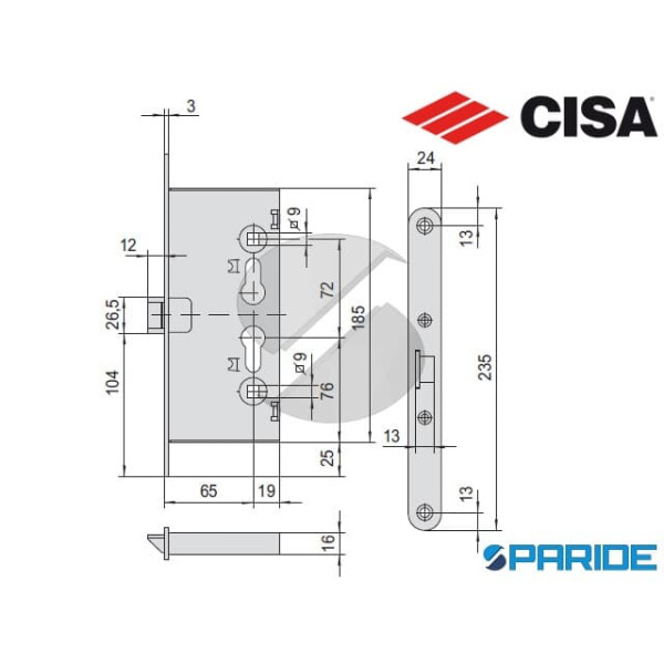 SERRATURA PER PORTE TAGLIAFUOCO E 65 43110 CISA ANTIPANICO