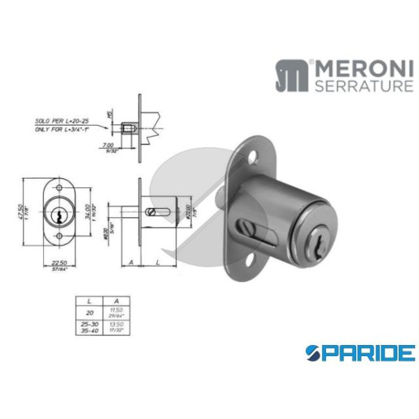 SERRATURA PER SCORREVOLI 2224 L 35 MM MERONI CON C...