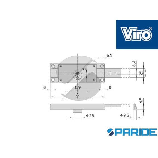SERRATURA PER SERRANDE SX LATERALE 8232.9 VIRO