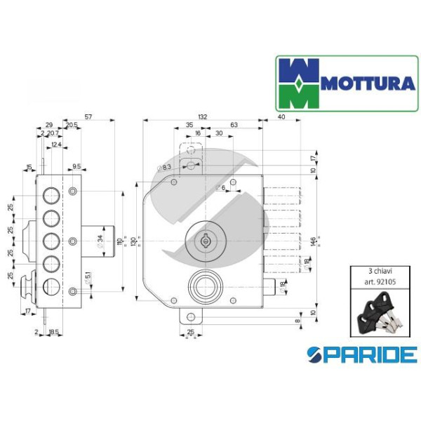 SERRATURA TRIPLICE L 50 30630VD50XE DX MOTTURA CON CILINDRO POMPA
