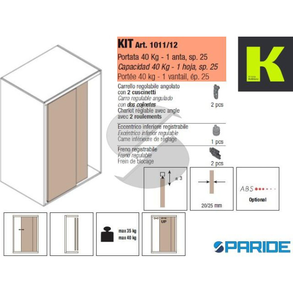 SISTEMA SYSTEM 1011\40 1011\12 SCORREVOLE 1 ANTA MOBILI LEGNO 40KG 25MM KRONA KOBLENZ