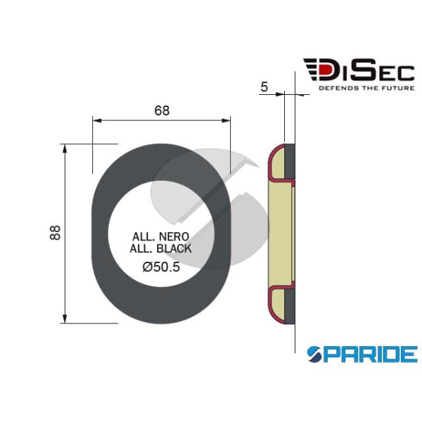 SPESSORE PER DEFENDER A MOLLA D 50 SP 5 MM 88X68 MM NERO A2073FN DISEC