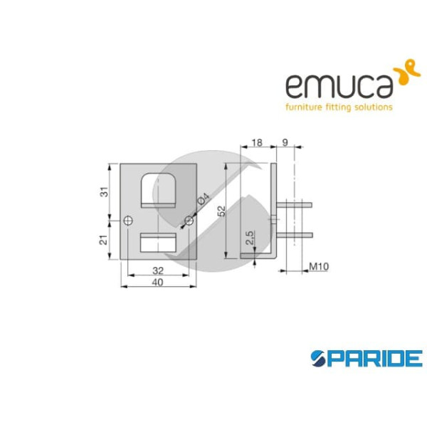 SQUADRA REGOLABILE M10 D 23 MM SUPPORTO LAMIERA EMUCA 3196005