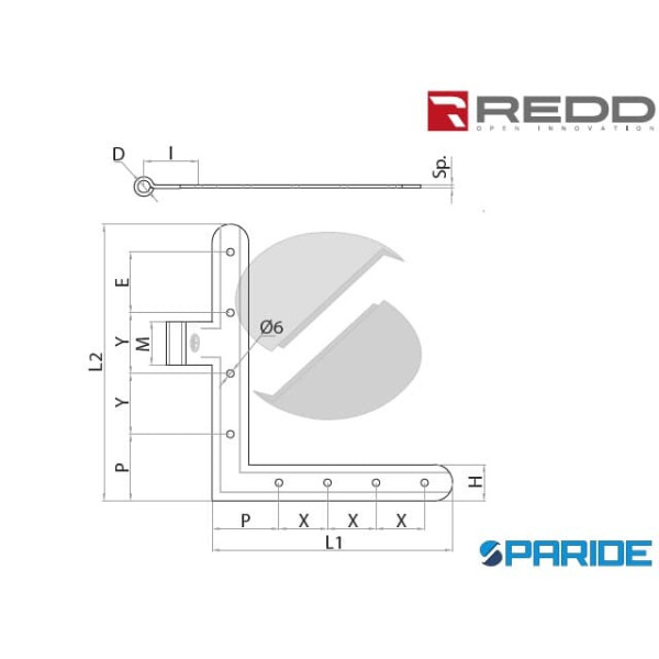 SQUADRO DESTRO 200X230 D 10 I 45 310 REDD ROTONDA RIGATA OCCHIOLO CENTRALE H30 NERA