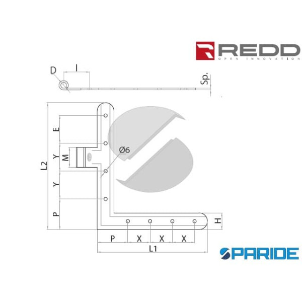 SQUADRO DESTRO 200X230 D 12 I 51 320 REDD ROTONDA RIGATA OCCHIOLO LATERALE H30 NERA