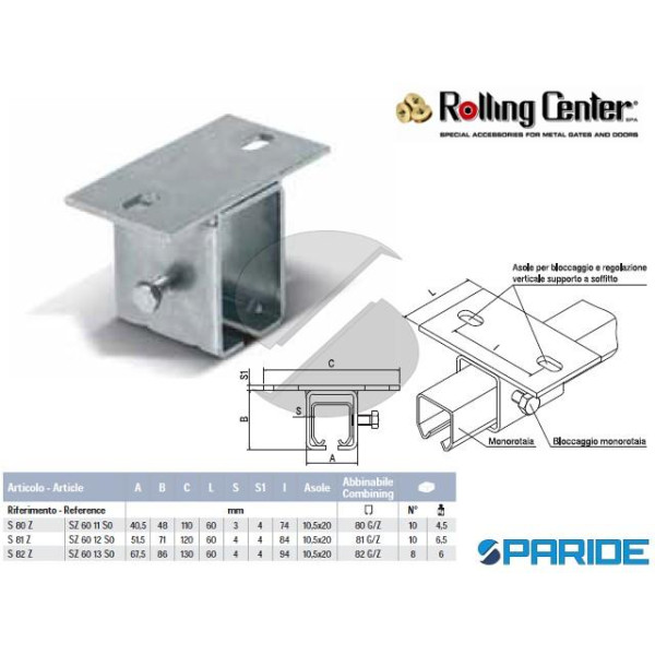 SUPPORTO UNIVERSALE S81Z A SOFFITTO PER MONOROTAIE...