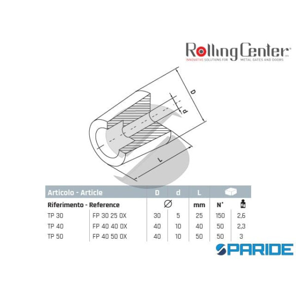 TAMPONE TP30 IN GOMMA PER ARRESTO DI FINE CORSA ROLLING CENTER
