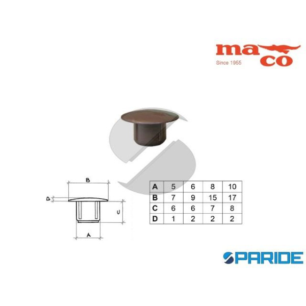 TAPPO COPRIFORO D 10 MM 0518 MARRONE PLASTICA MACO