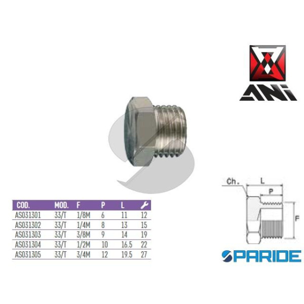 TAPPO FILETTATO MASCHIO 1\4 33\T AS031302 ANI