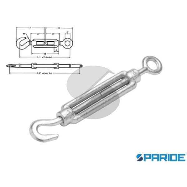 Tenditori M4 X 58 Mm In Acciaio Inox A4: Gancio E Occhiello Per Tendere Funi E Cavi, Confezione Da 2, Per Esterno