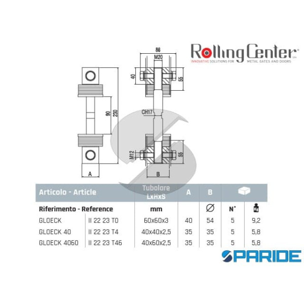 TIRANTE GLOECK PER CANCELLI AUTOPORTANTI SCORREVOLI ROLLING CENTER
