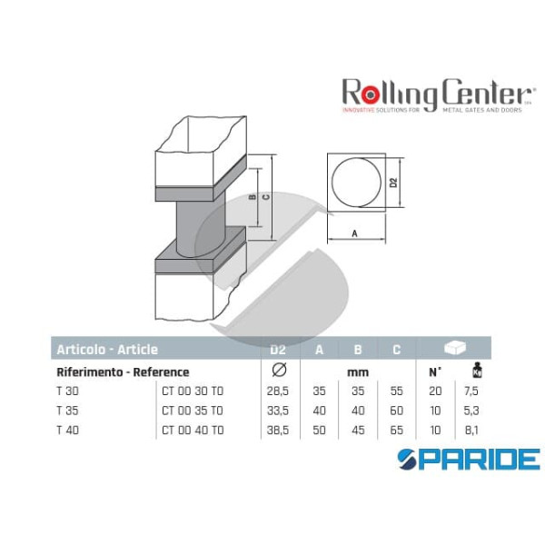 TRONCHETTO DI GIUNZIONE T35 MONTANTE ROLLING  CENTER