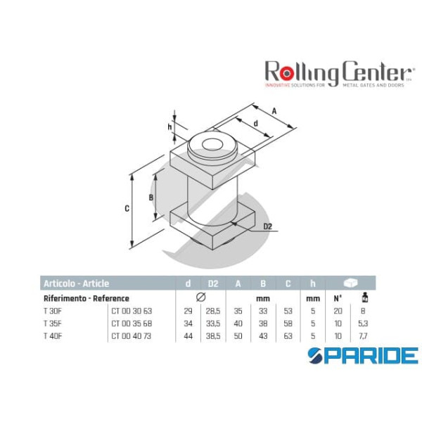 TRONCHETTO DI GIUNZIONE T35F CON FORO ROLLING CENTER