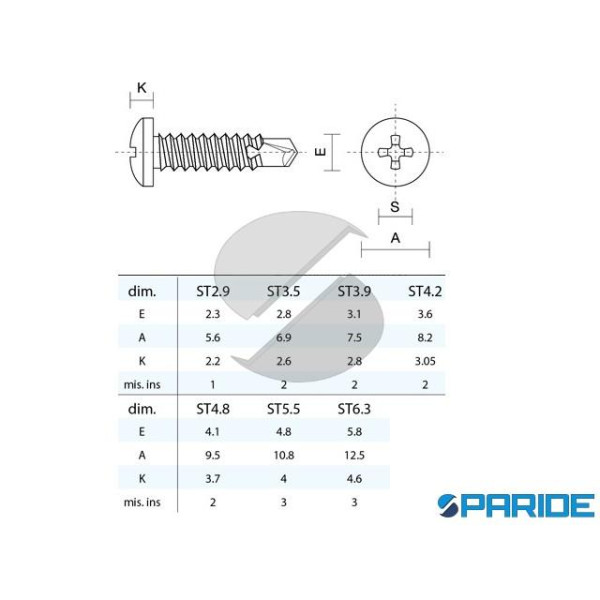 VITE AUTOPERFORANTE TC 3,5X16 MM CROCE ZINCATA DIN 7504-N ISO 15481 UNI 8118