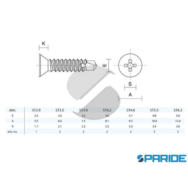 VITE AUTOPERFORANTE TPS 3,5X32 MM CROCE ZINCATA DIN 7504-P ISO 15482 UNI 8119