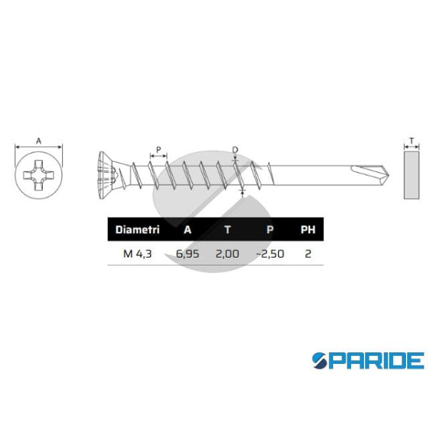 VITE AUTOPERFORANTE TS RAGGIATA 4,3X47,5 MM PH2 ZINCATA PER PVC CON PUNTA SPECIALE