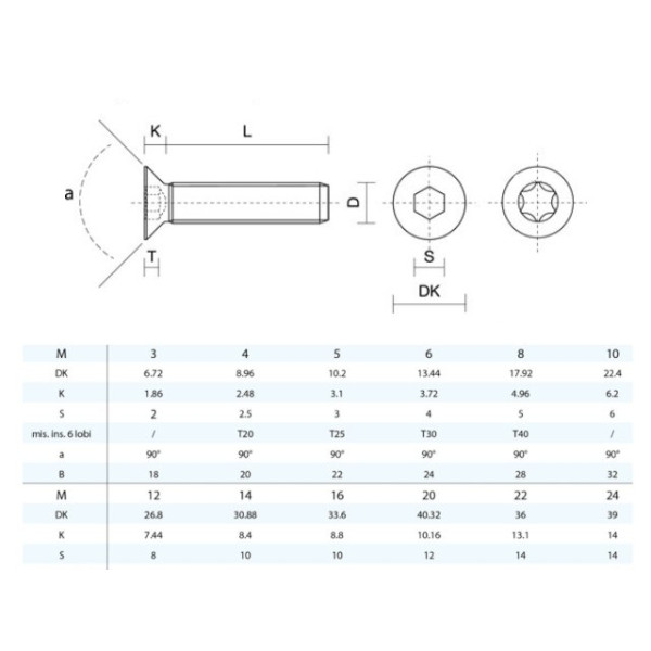 VITE INOX TPSEI 4X80 MM DIN 7991 ISO 10642 UNI 5933