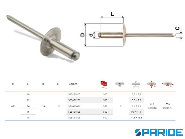 ISO15984 Rivetti A Strappo Testa Svasata 4.8x10 Inox Con Chiodo Inox - Foto 8